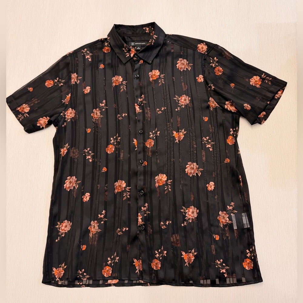INC International Concepts Black and Orange Floral Shirt
